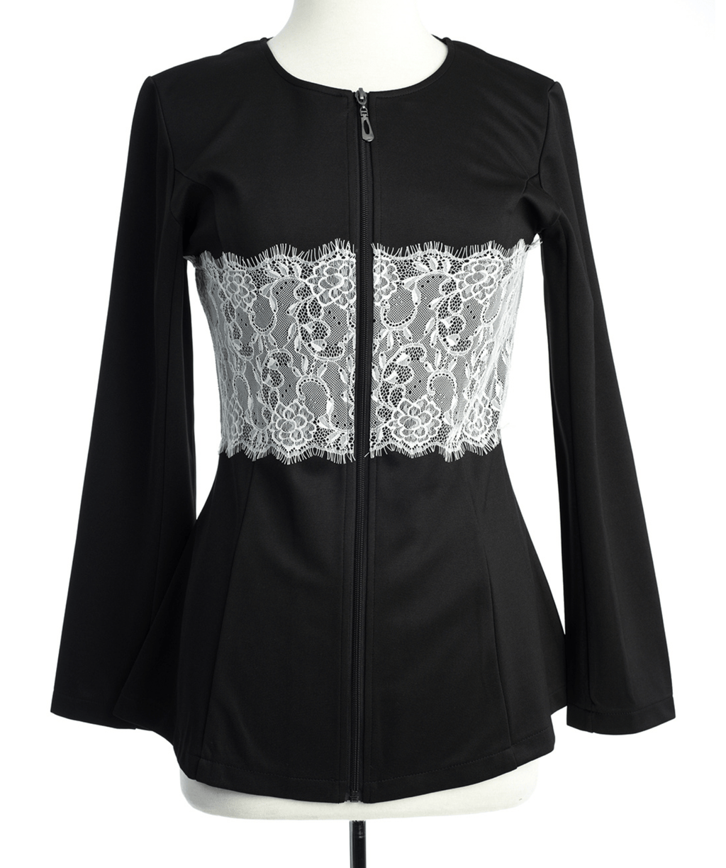 Lainey Black Lace-Detail Zip Jacket