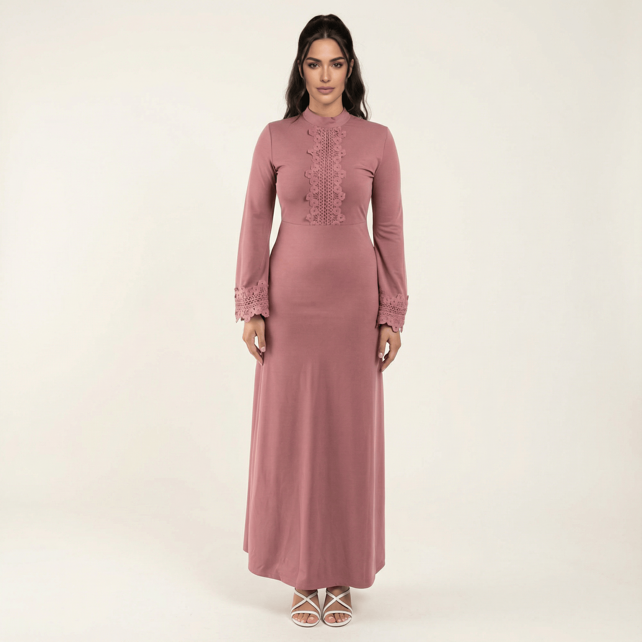Frankie Dusty Rose Floral Lace Bell-Sleeve Dress
