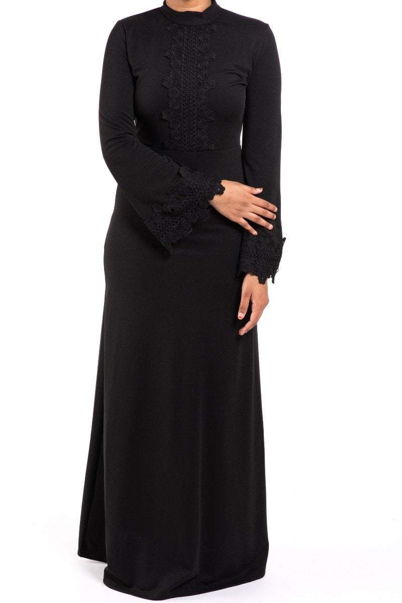 Frankie Black Floral Lace Bell-Sleeve Dress