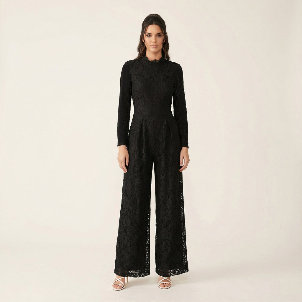 Shiloh Black Lace Long-Sleeve Jumpsuit