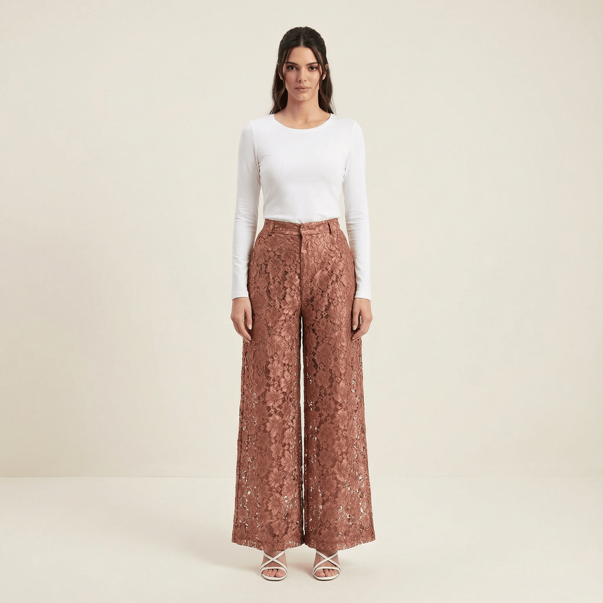 Demi Mauve Lace Wide-Leg Trousers