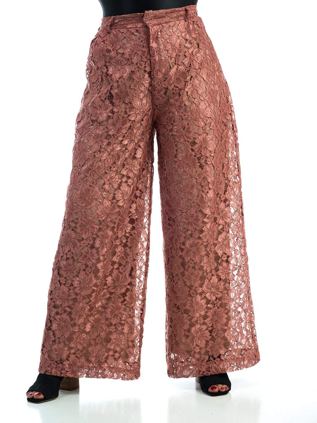 Demi Mauve Lace Wide-Leg Trousers
