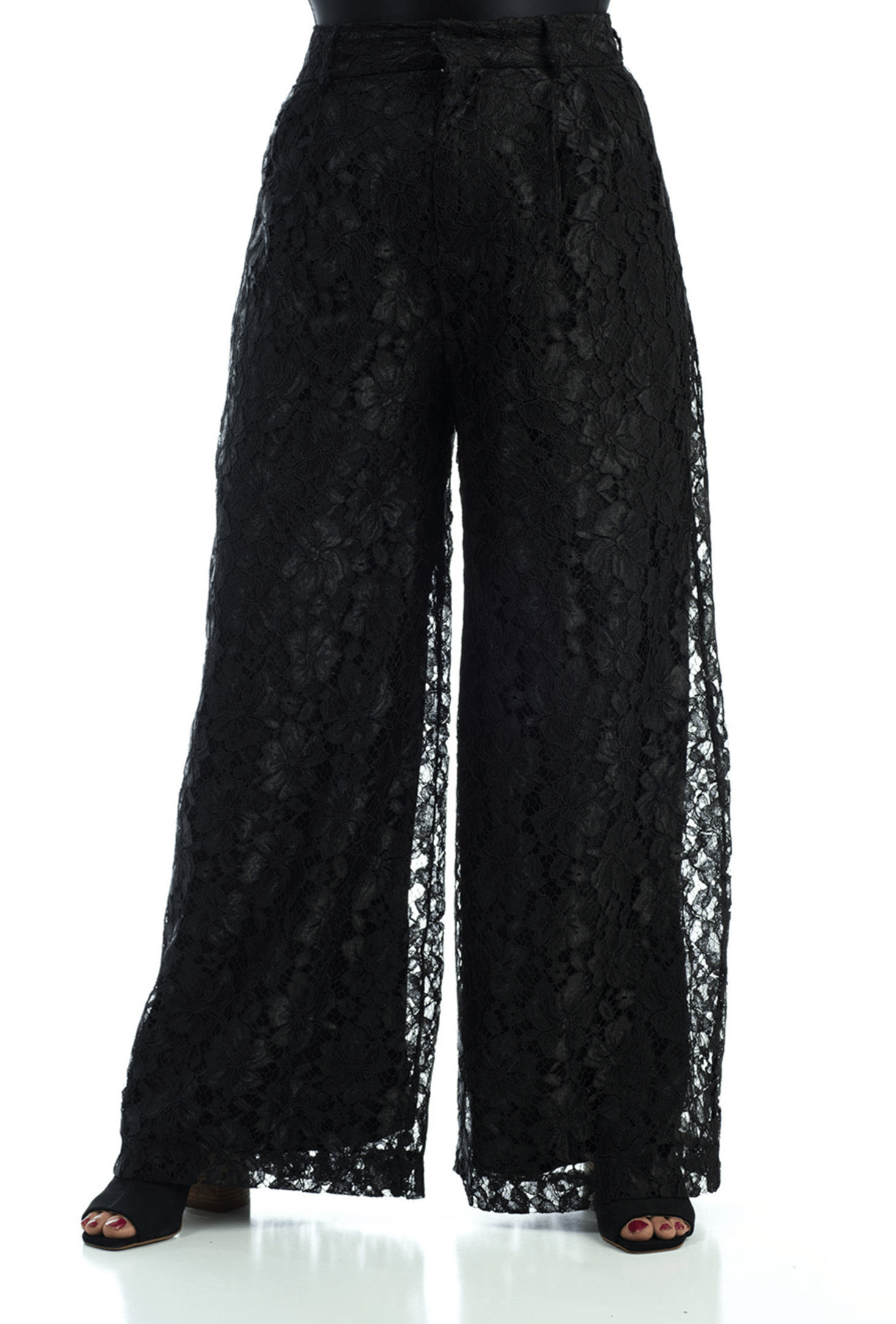 Demi Black Lace Wide-Leg Trousers