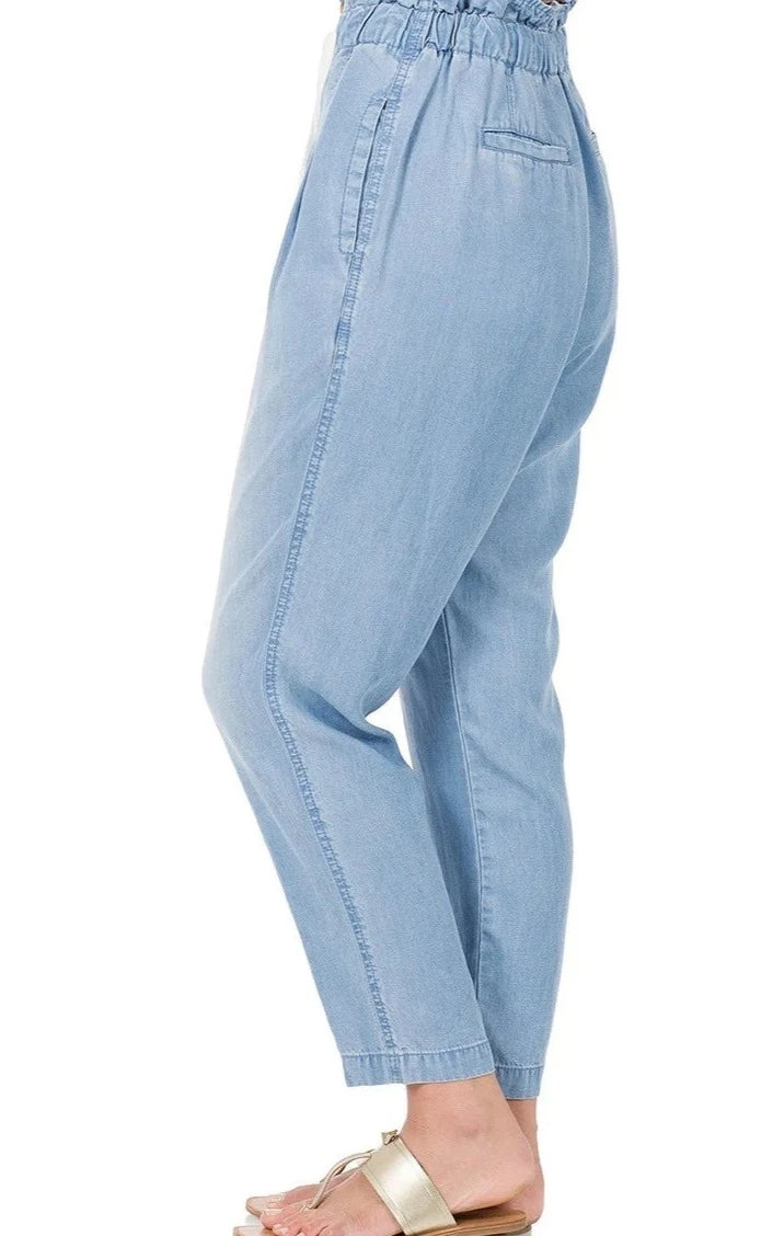 Sasha Light Blue Chambray Paperbag Trousers