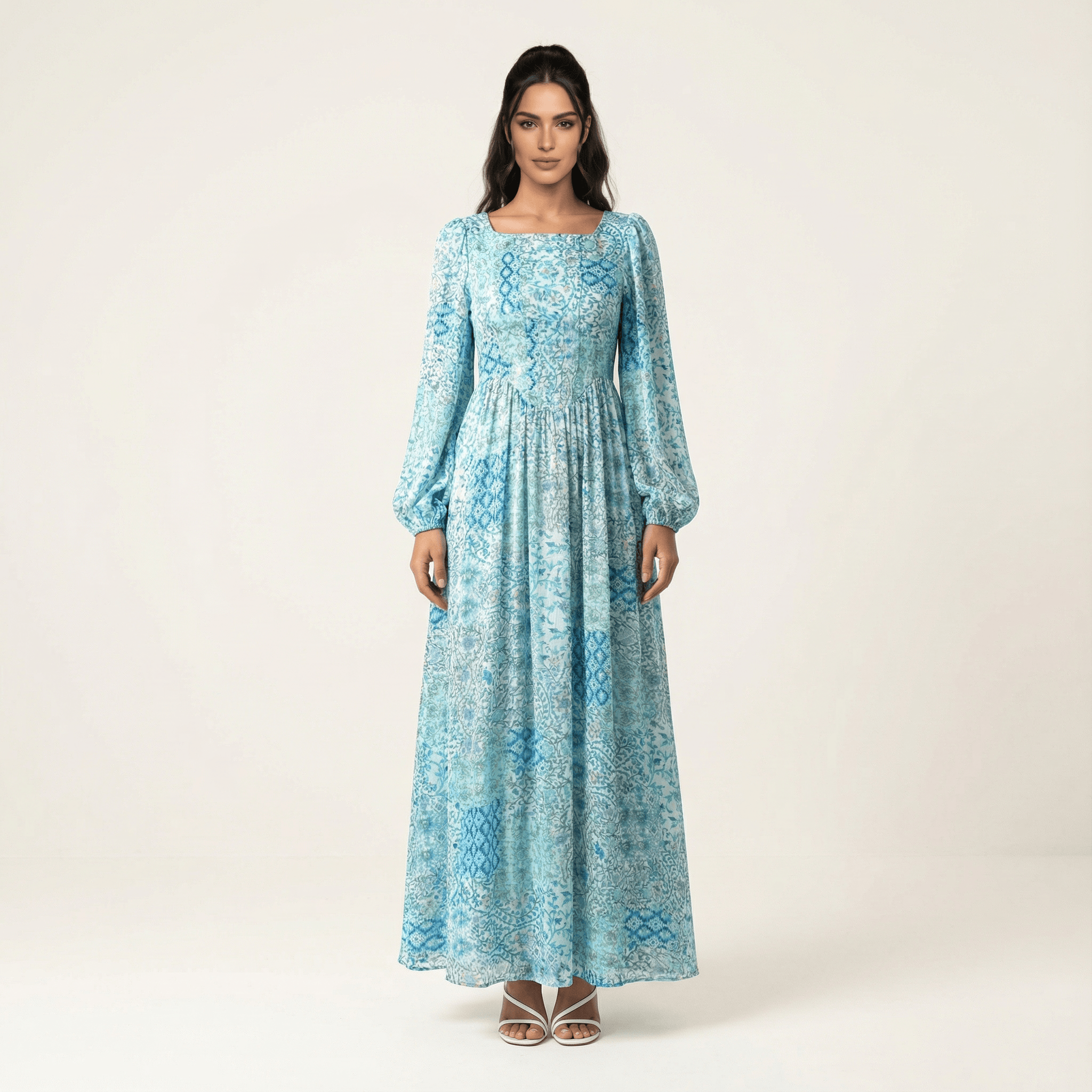 Harlem Light Gray Floral Corset Maxi Dress