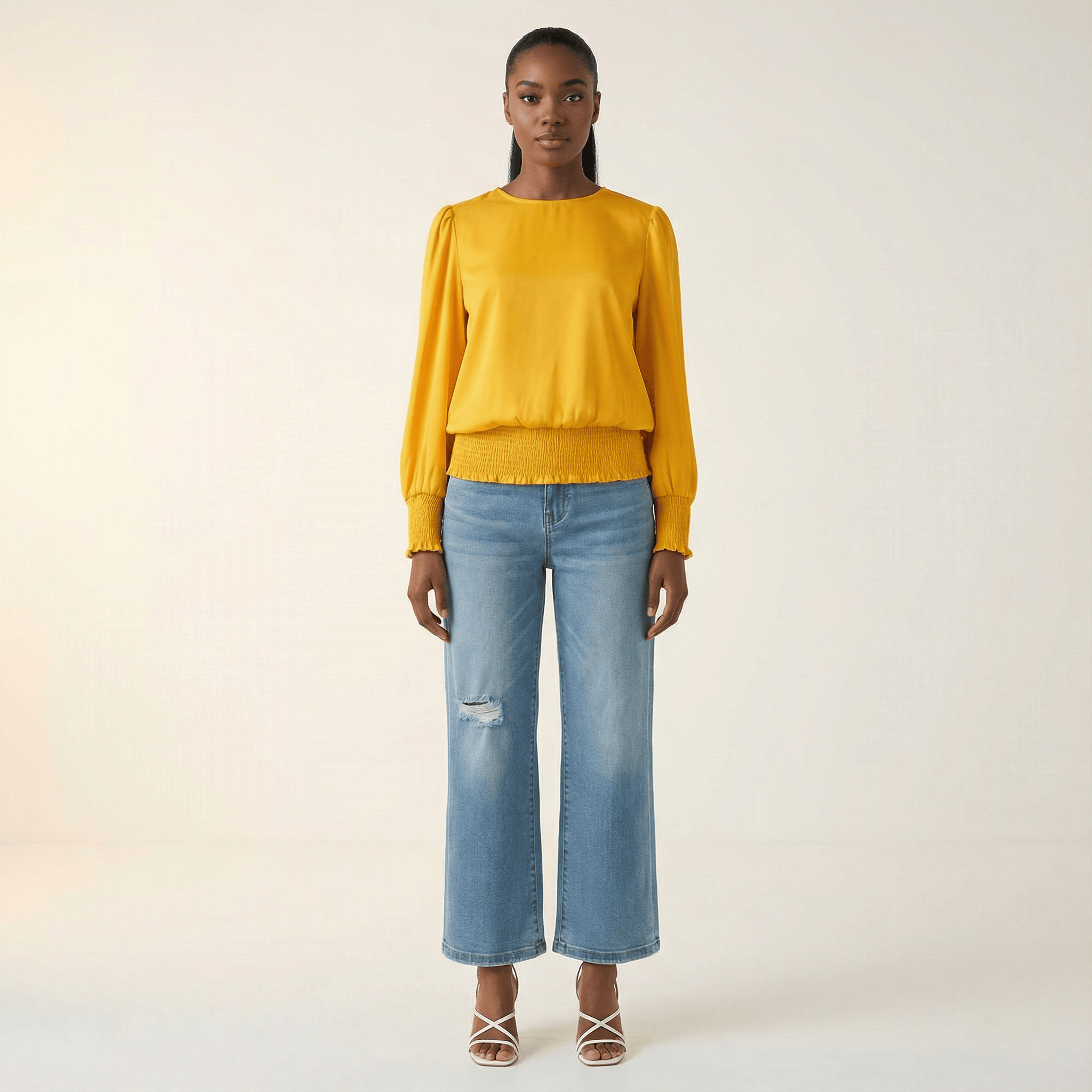 Trixie Yellow Satin Scrunch Blouse