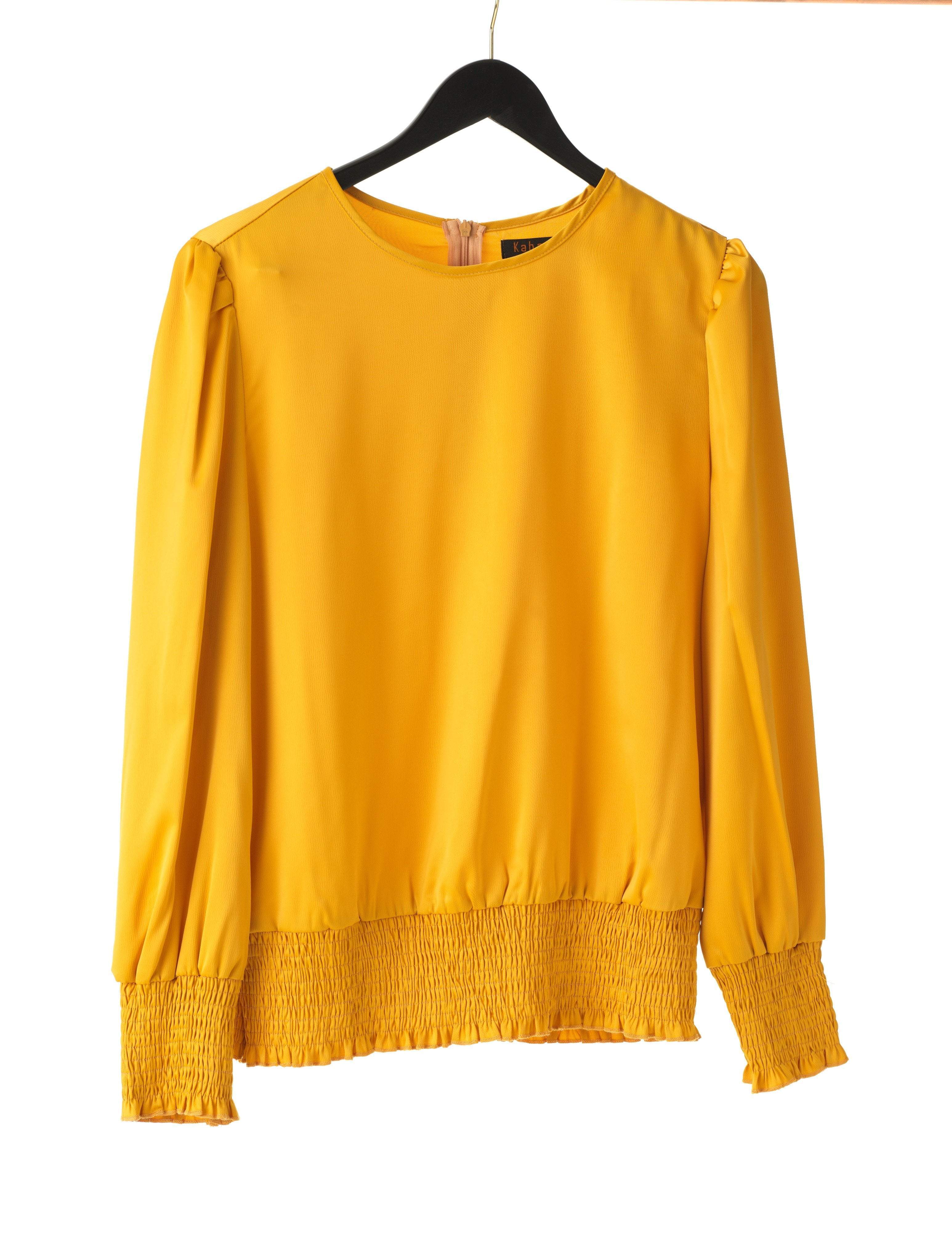 Trixie Yellow Satin Scrunch Blouse