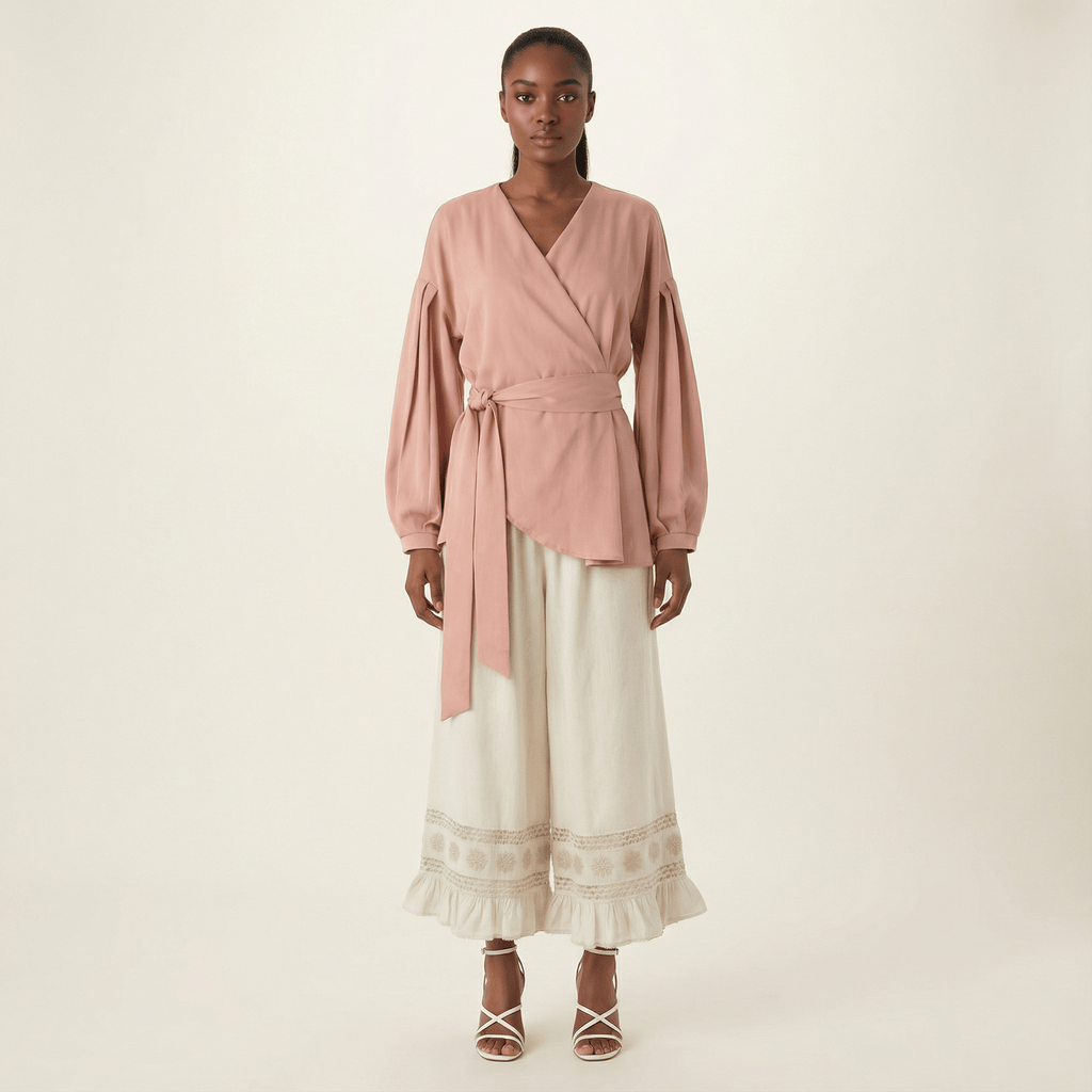 Tessa Pink Satin Wrap Top