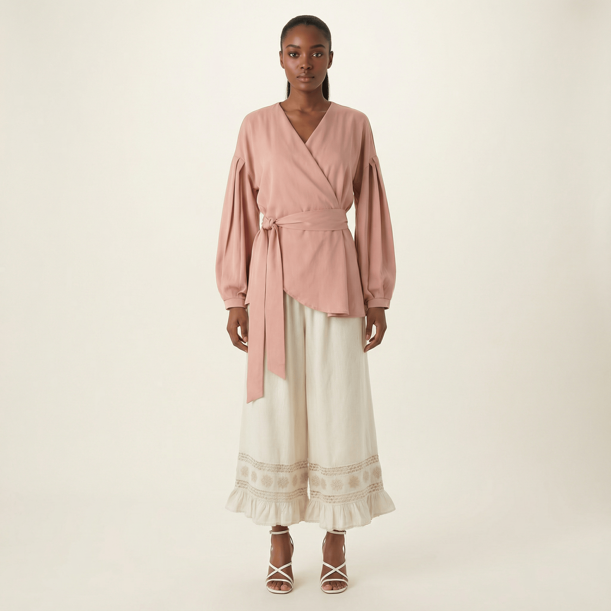 Tessa Pink Satin Wrap Top