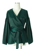 Tessa Green Satin Wrap Top
