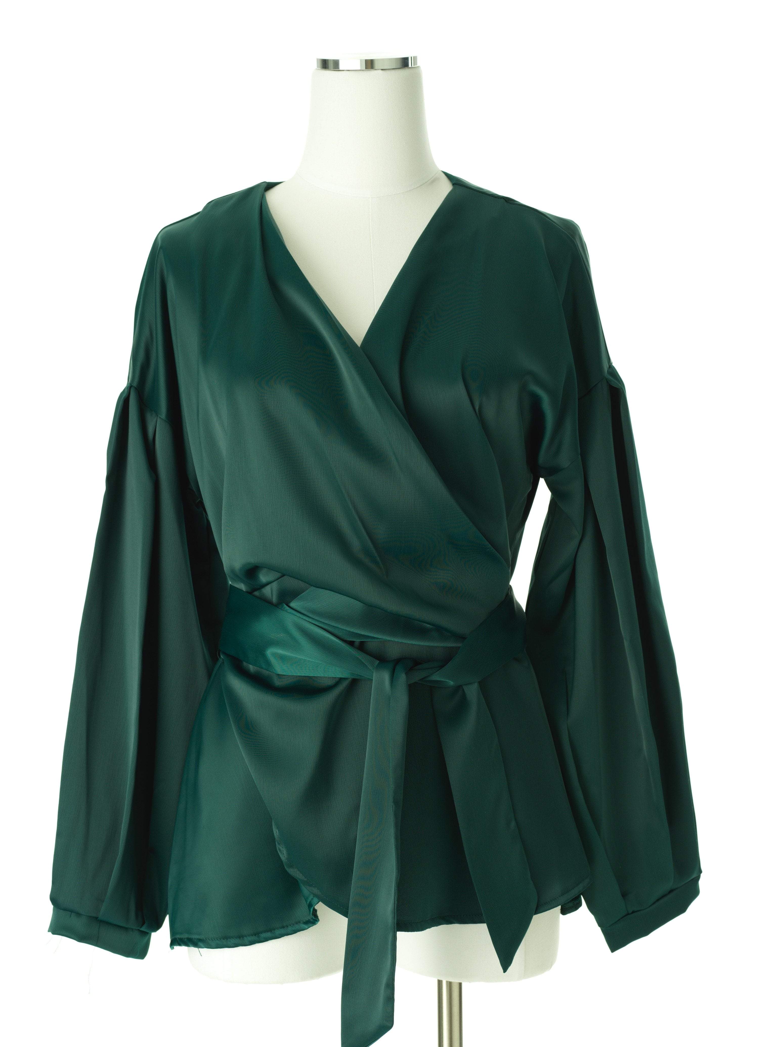 Tessa Green Satin Wrap Top