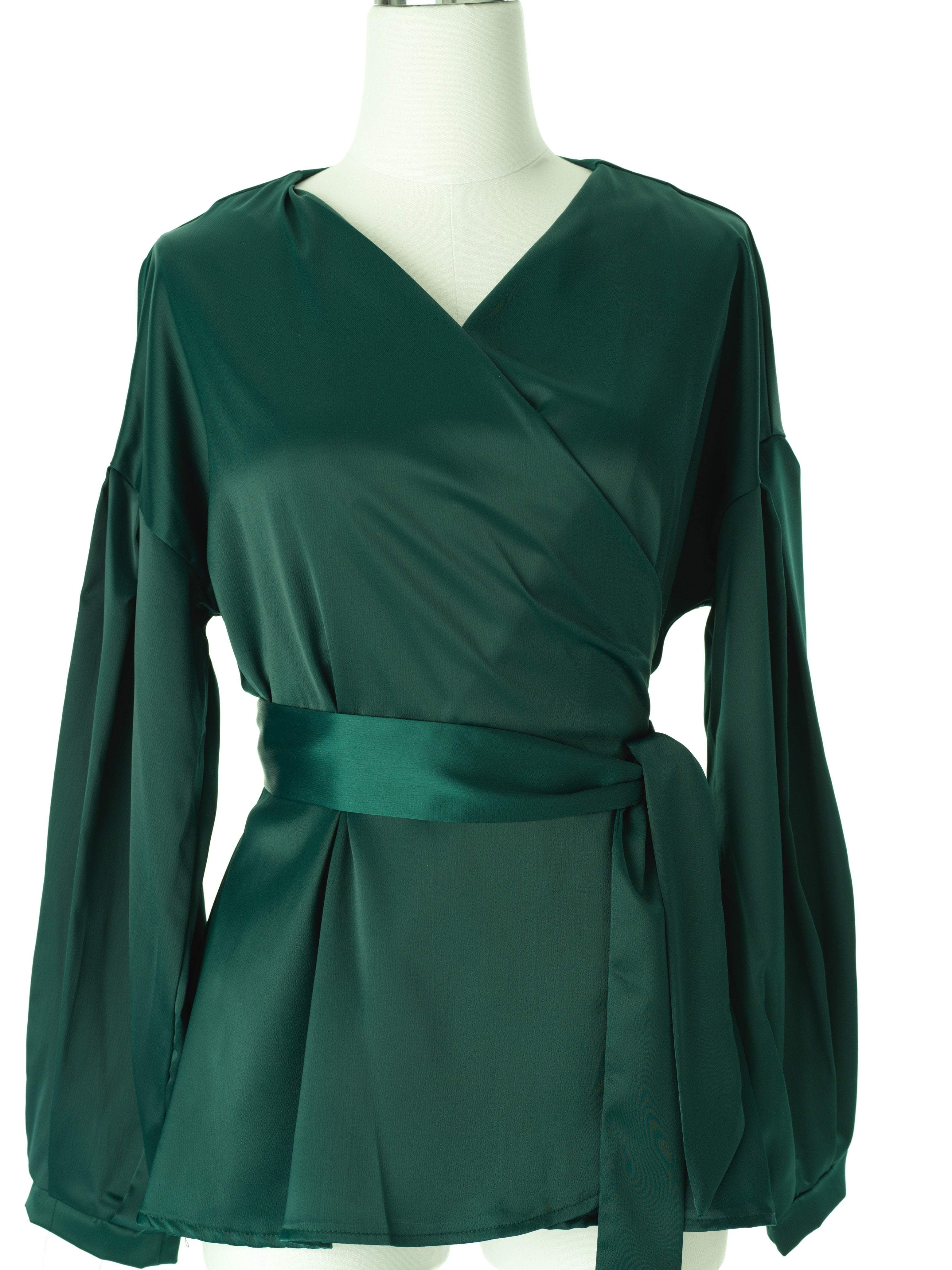 Tessa Green Satin Wrap Top