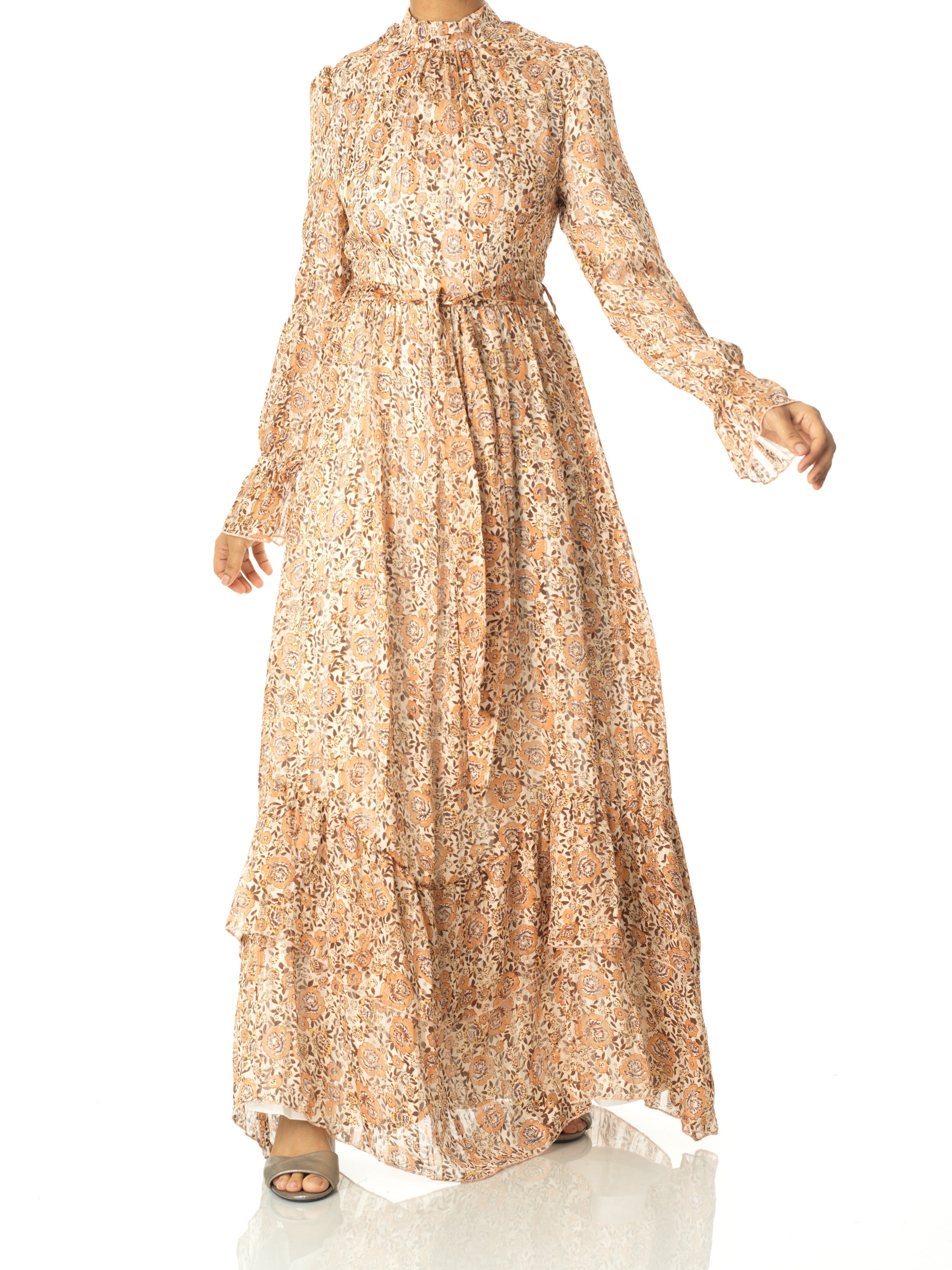 Wynne Madrid Cheetah-Floral Ruffle Maxi Dress