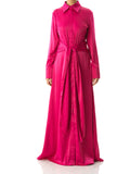 Lyric Magenta Satin Shirt-Dress Maxi