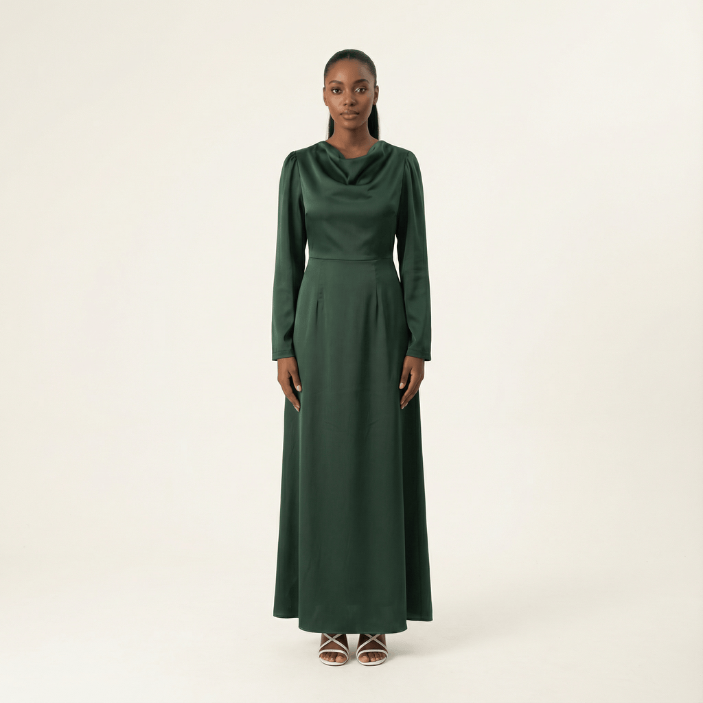 Noor Deep Green Satin-Silk Maxi Dress