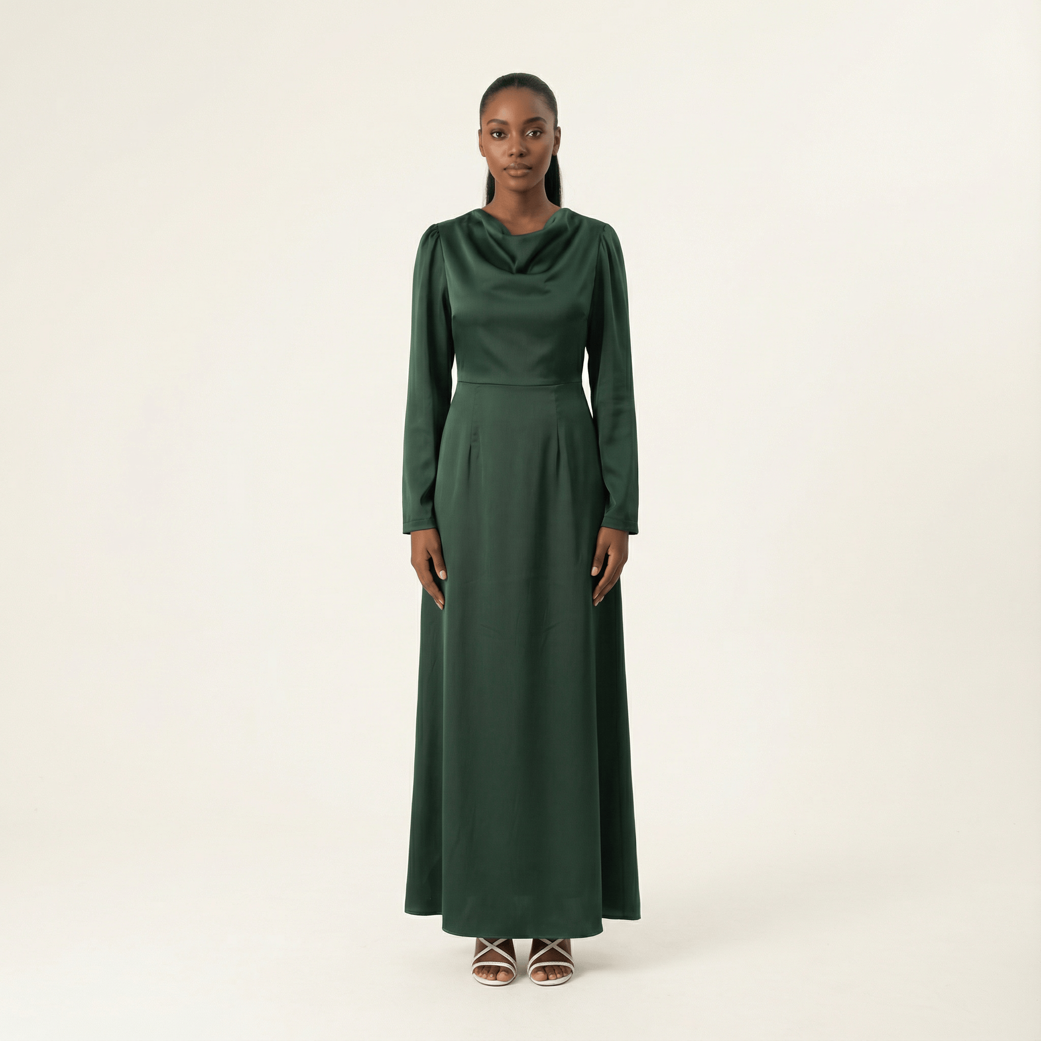 Noor Deep Green Satin-Silk Maxi Dress