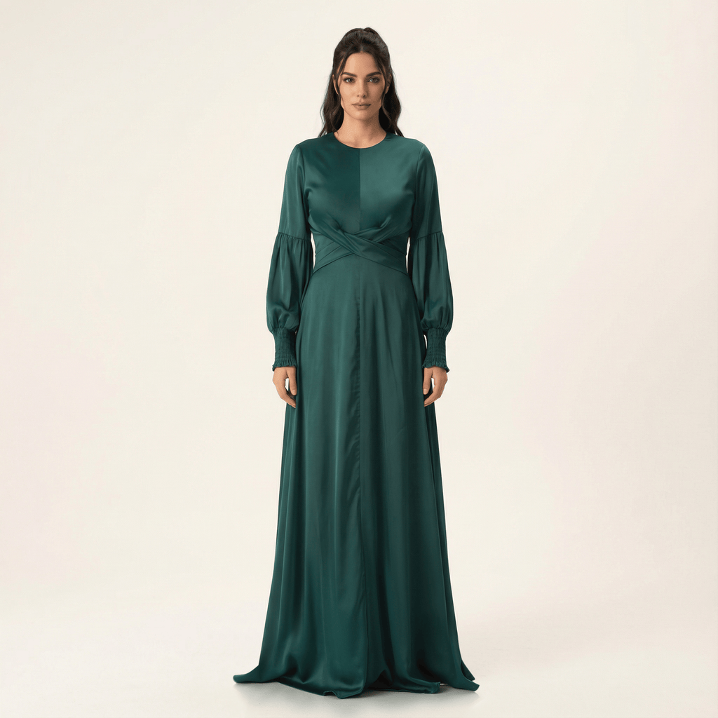 Berkley Green Satin Floor-Length Maxi Dress