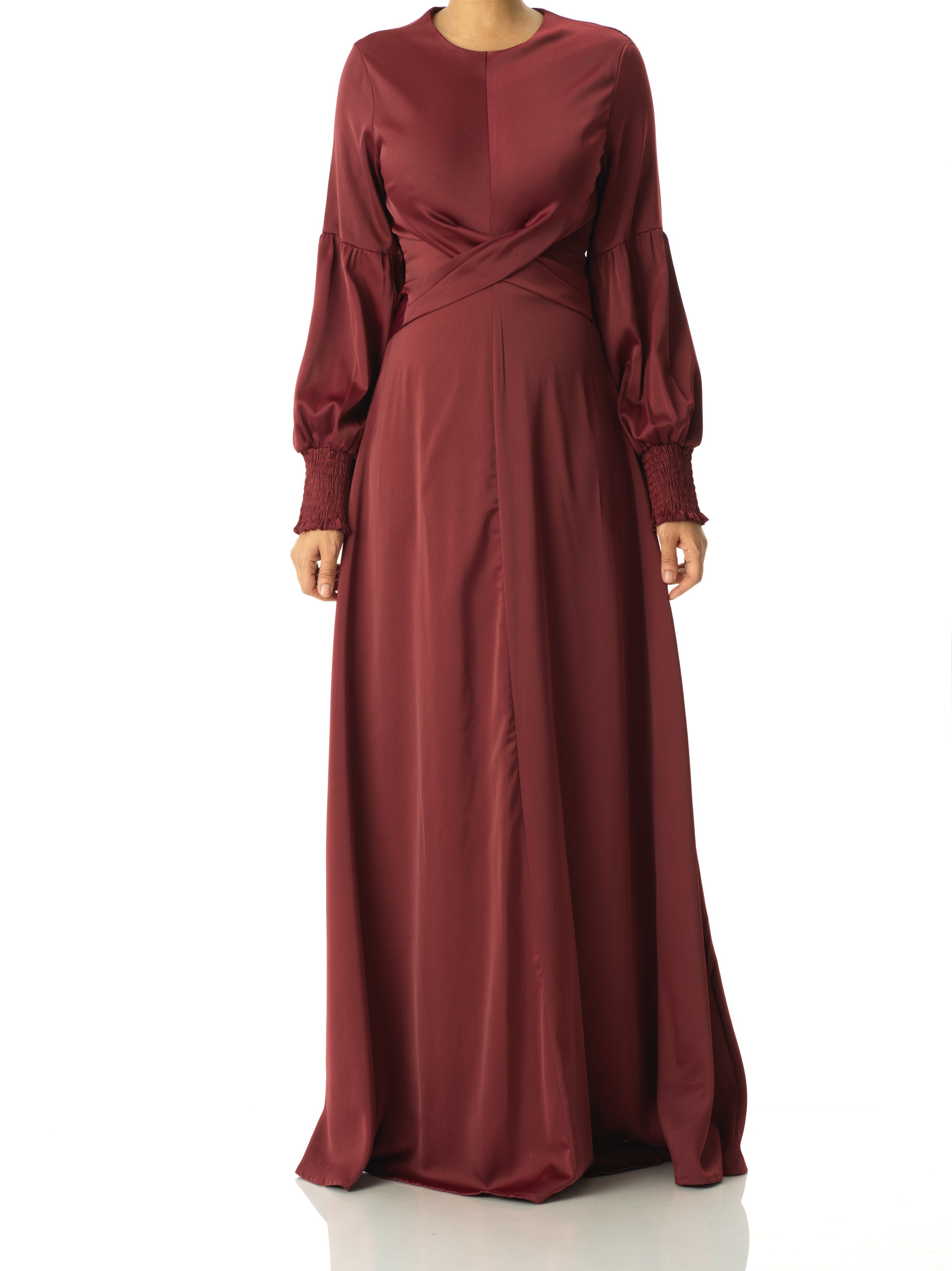 Berkley Maroon Satin Floor-Length Maxi Dress