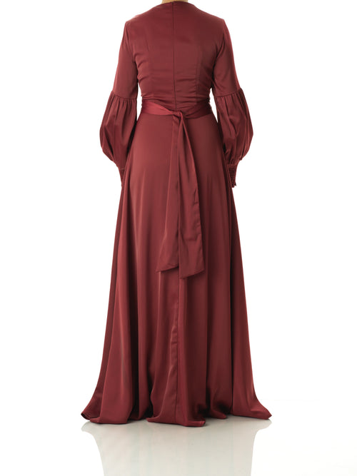 Berkley Maroon Satin Floor-Length Maxi Dress