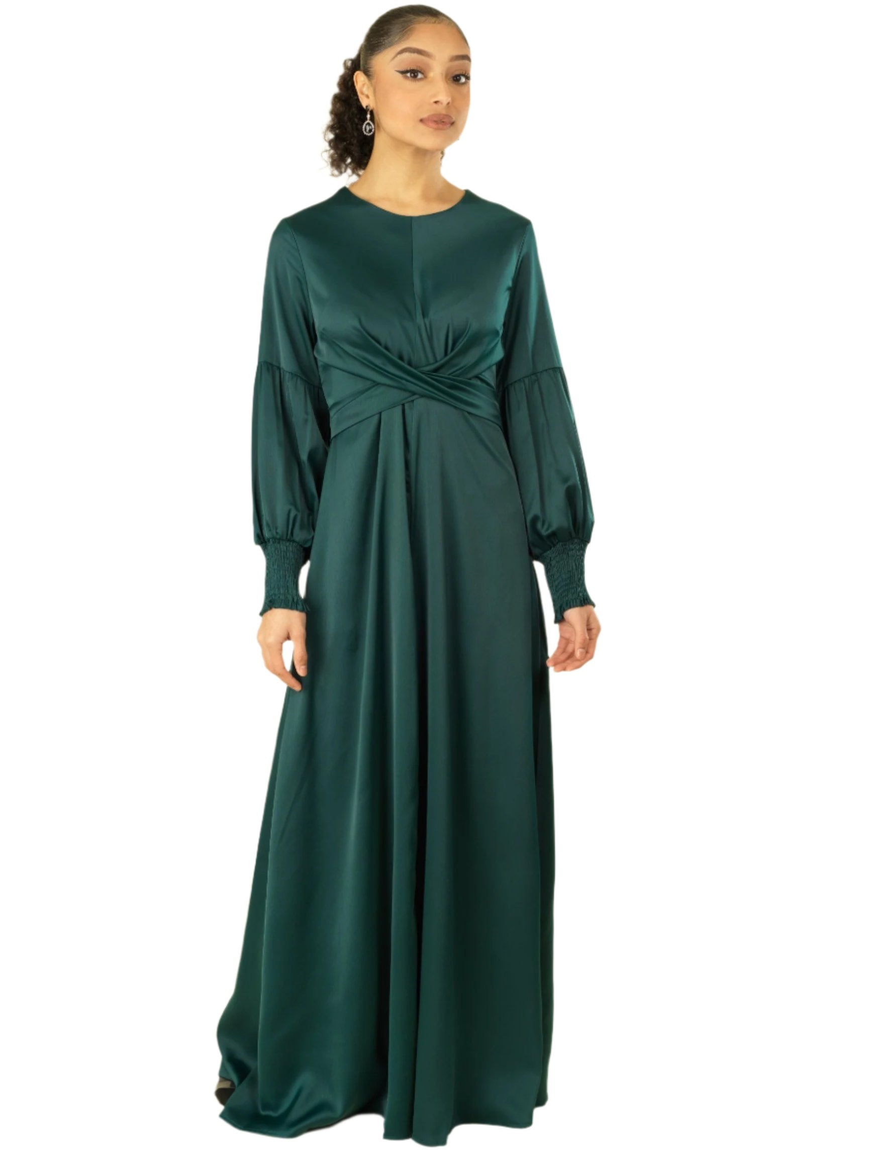 Berkley Green Satin Floor-Length Maxi Dress