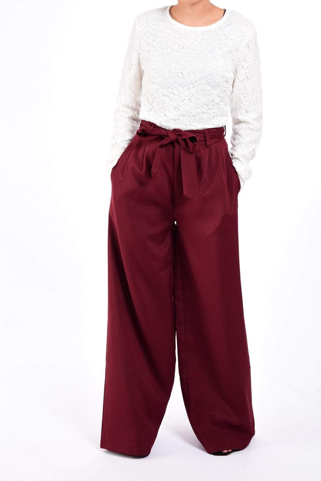 Greer Maroon Wide-Leg Trousers