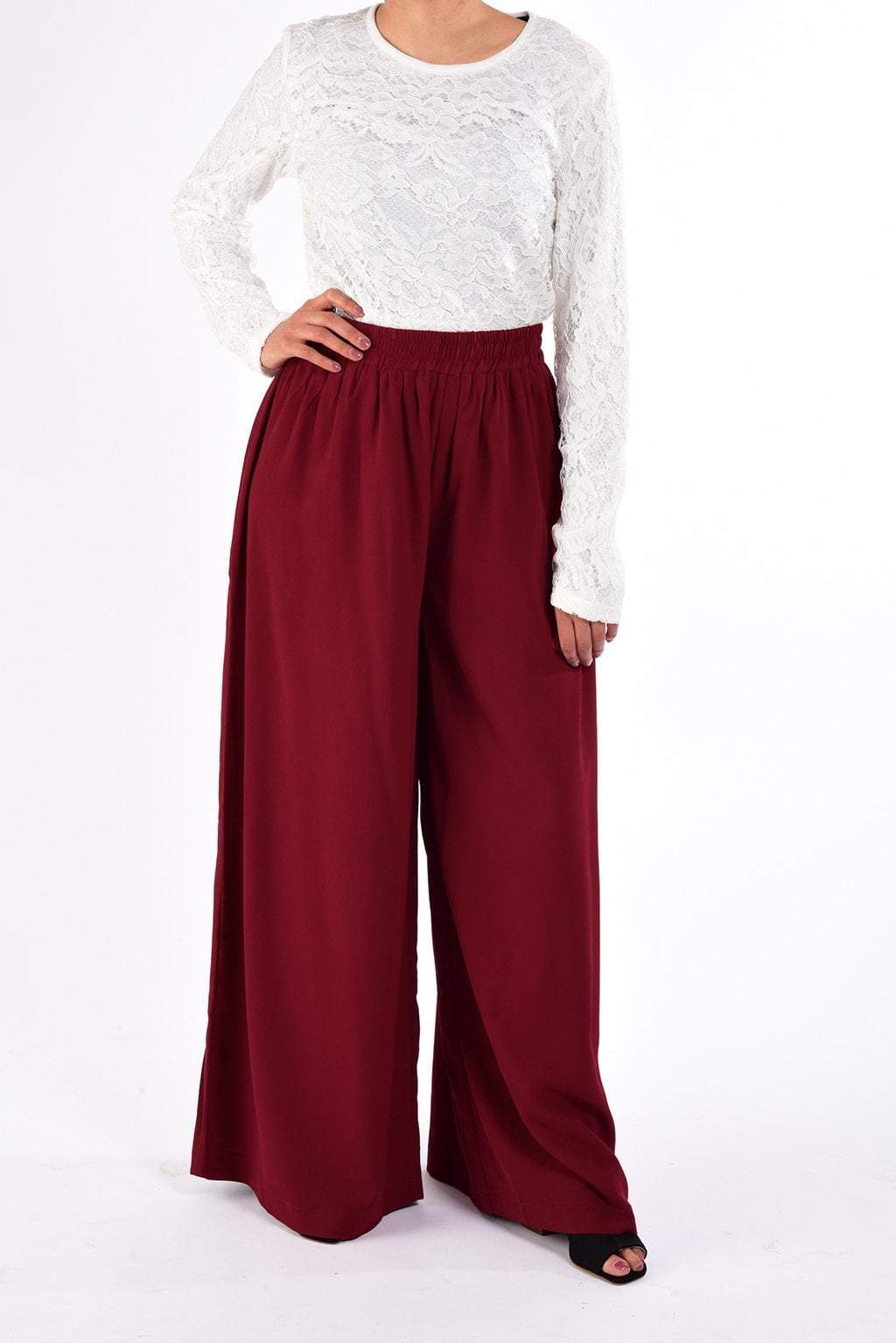 Harlow Maroon Wide-Leg Palazzo Trousers
