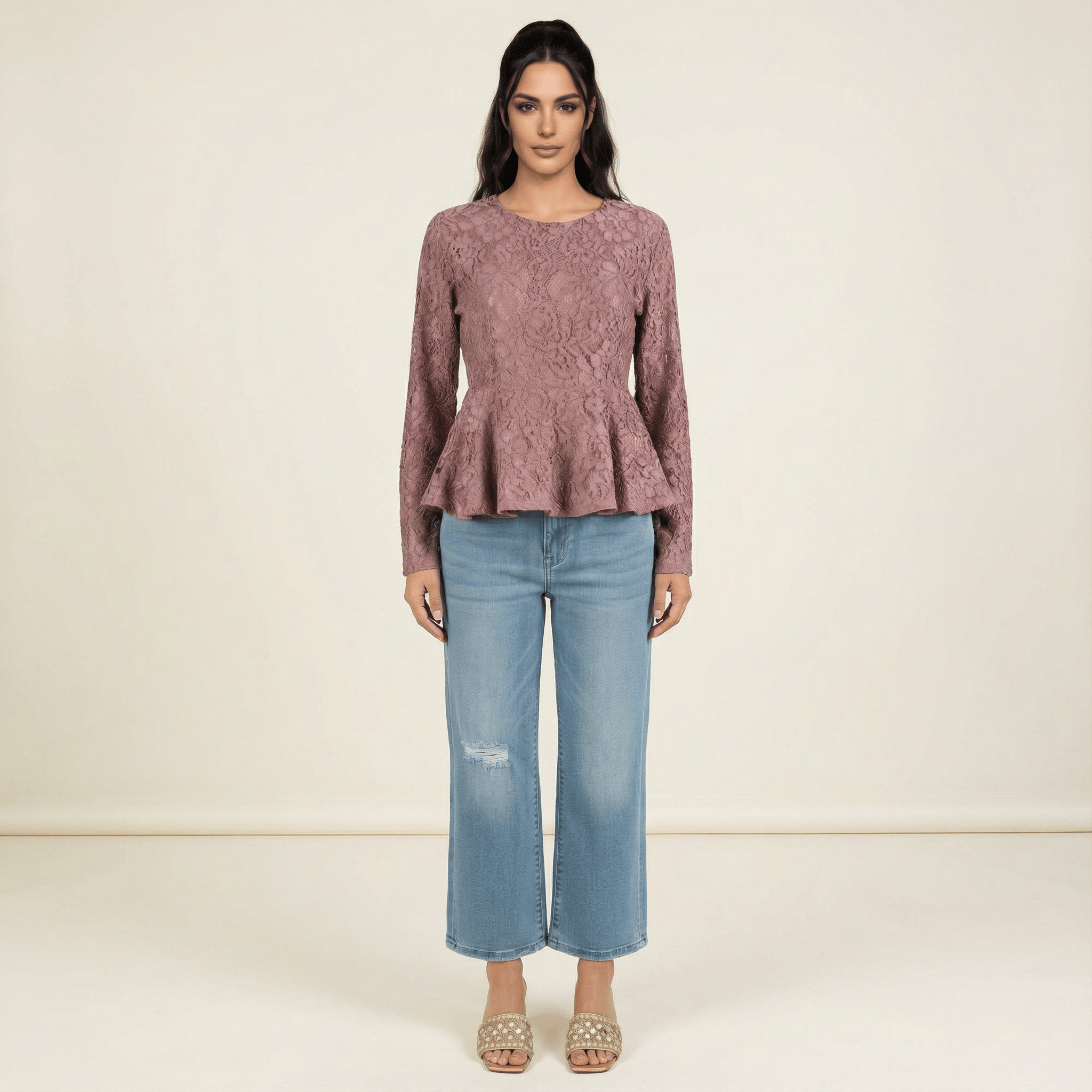 Emerson Mauve Lace Peplum Top