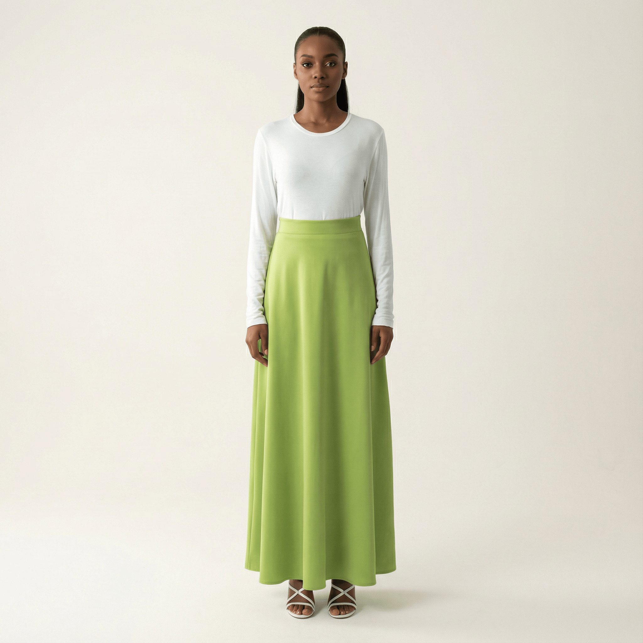 Lillian Pear Green Satin Maxi Skirt