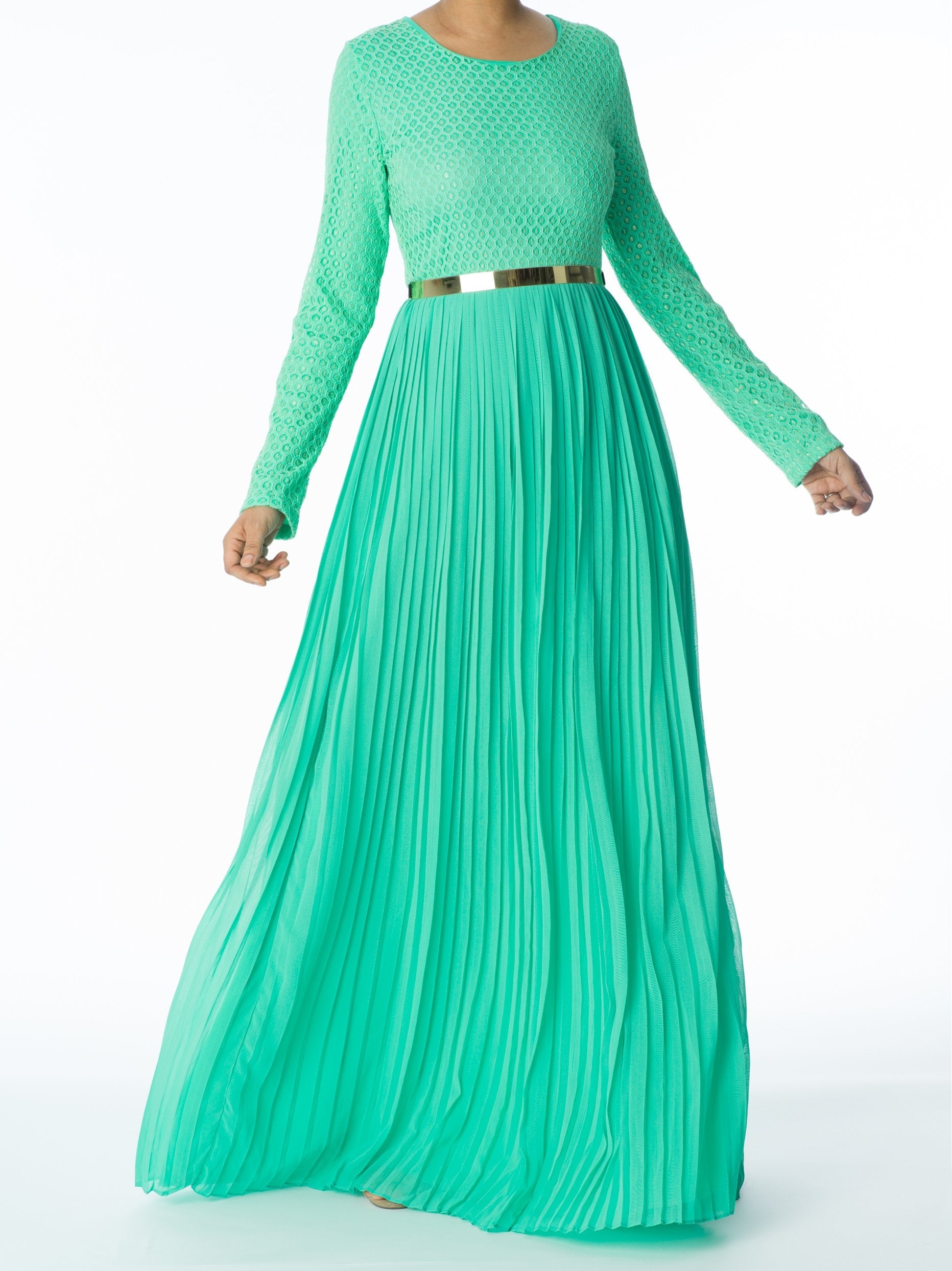 Lennon Mint Pleated Lace Maxi Dress