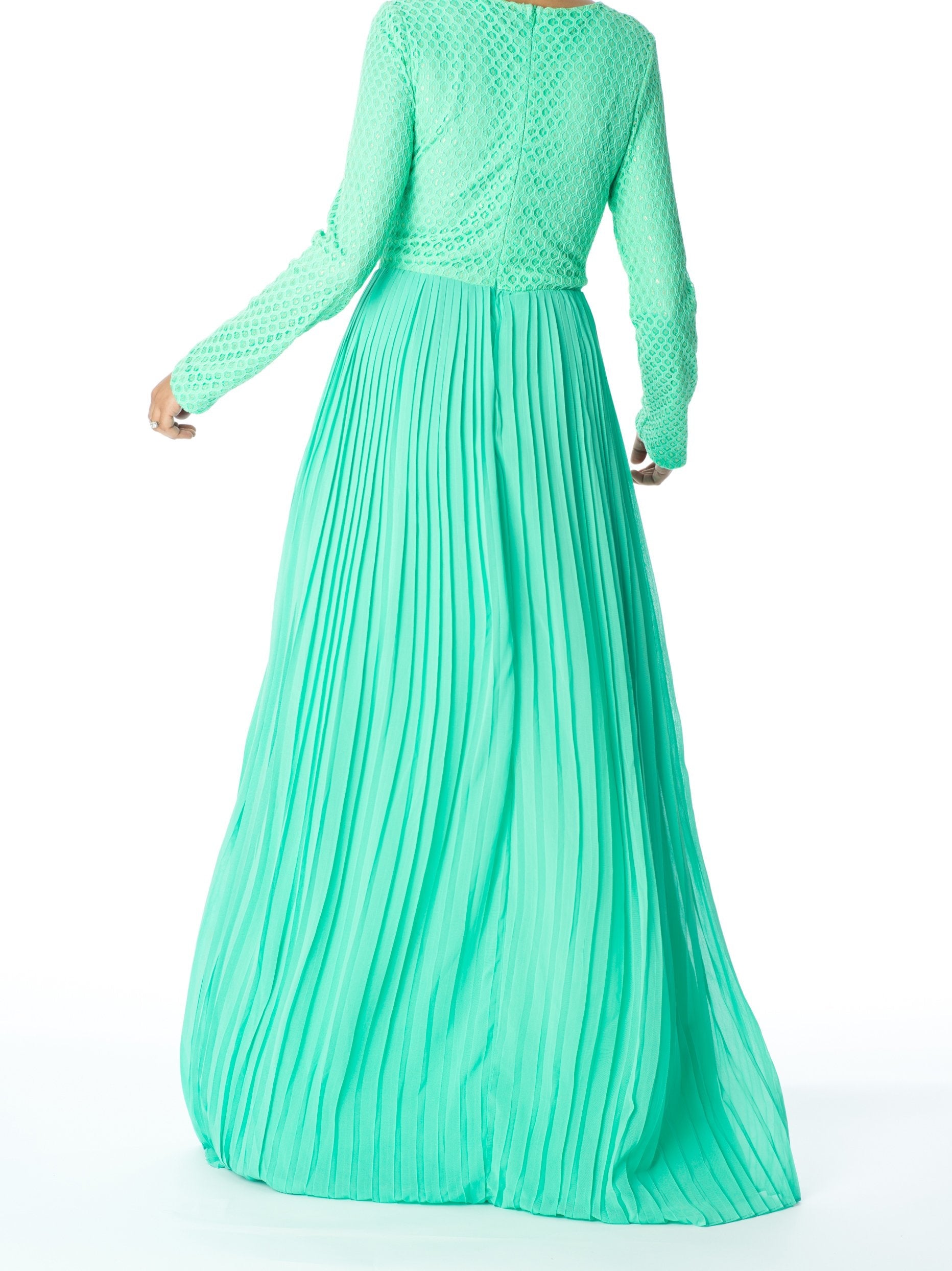 Lennon Mint Pleated Lace Maxi Dress