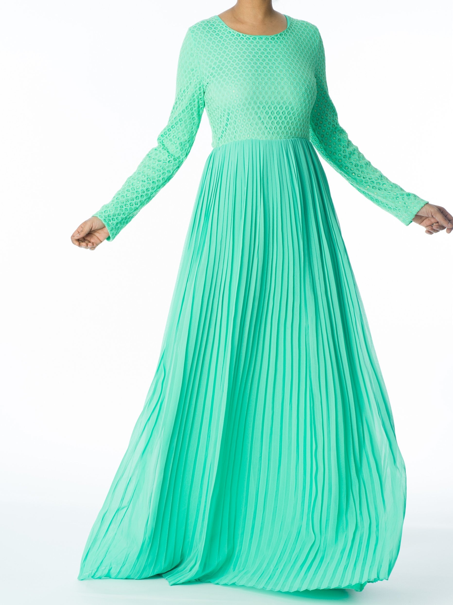 Lennon Mint Pleated Lace Maxi Dress