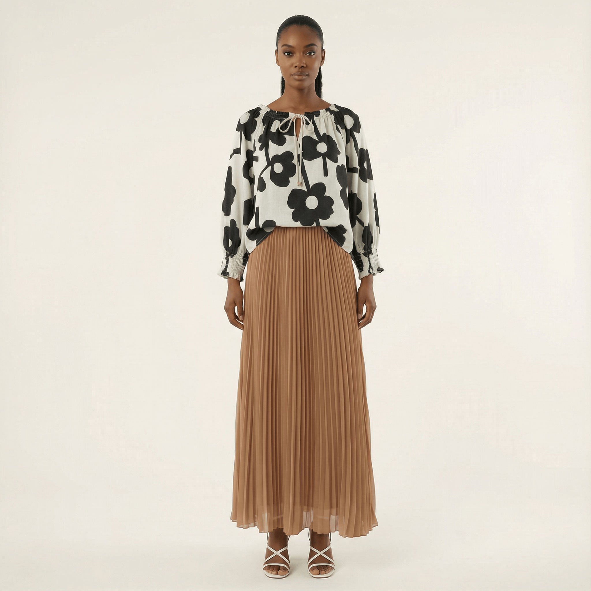 Reese Mocha Pleated Chiffon Maxi Skirt