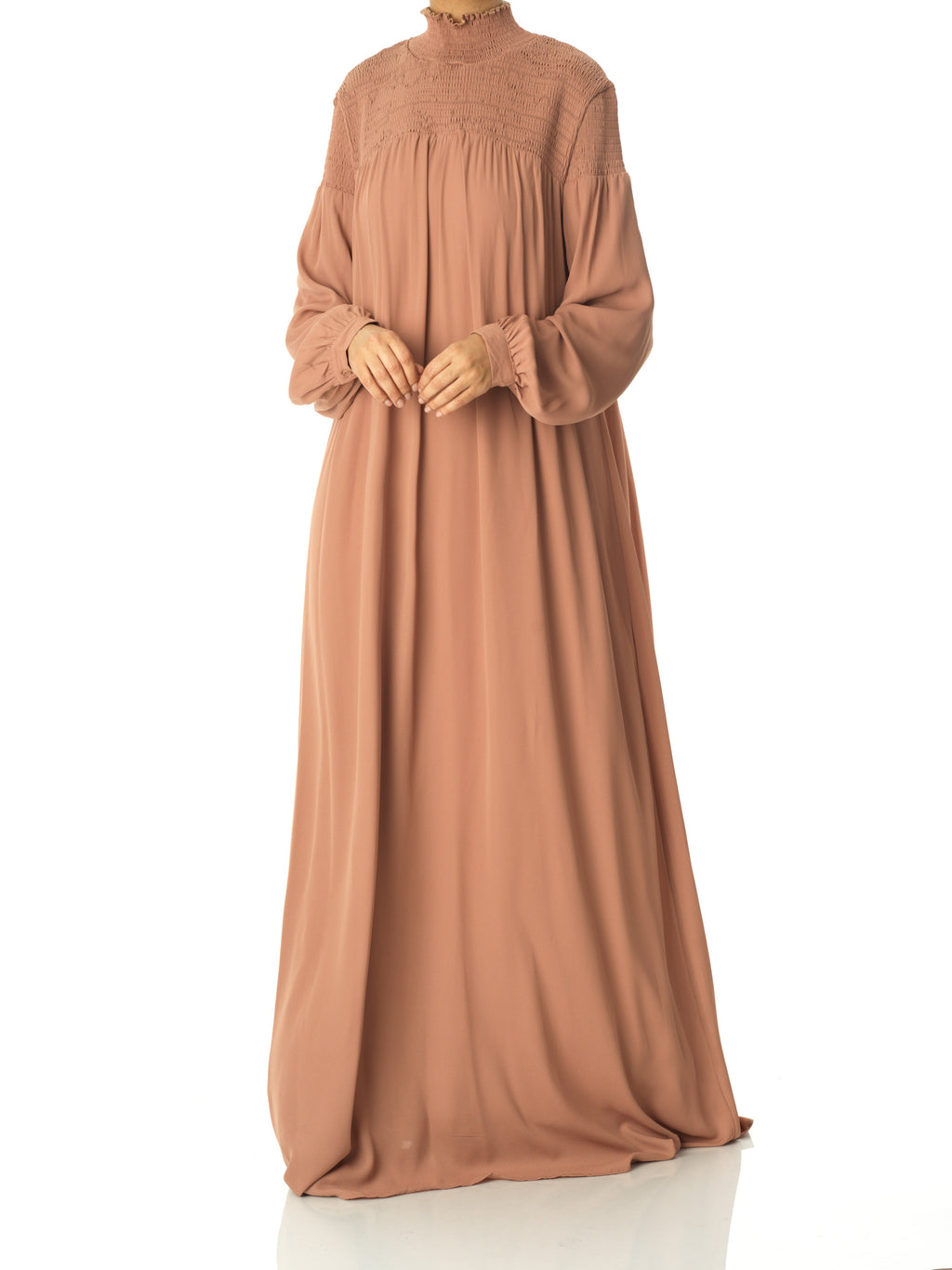 Cadence Mocha Umbrella-Pleat Chiffon Maxi Dress