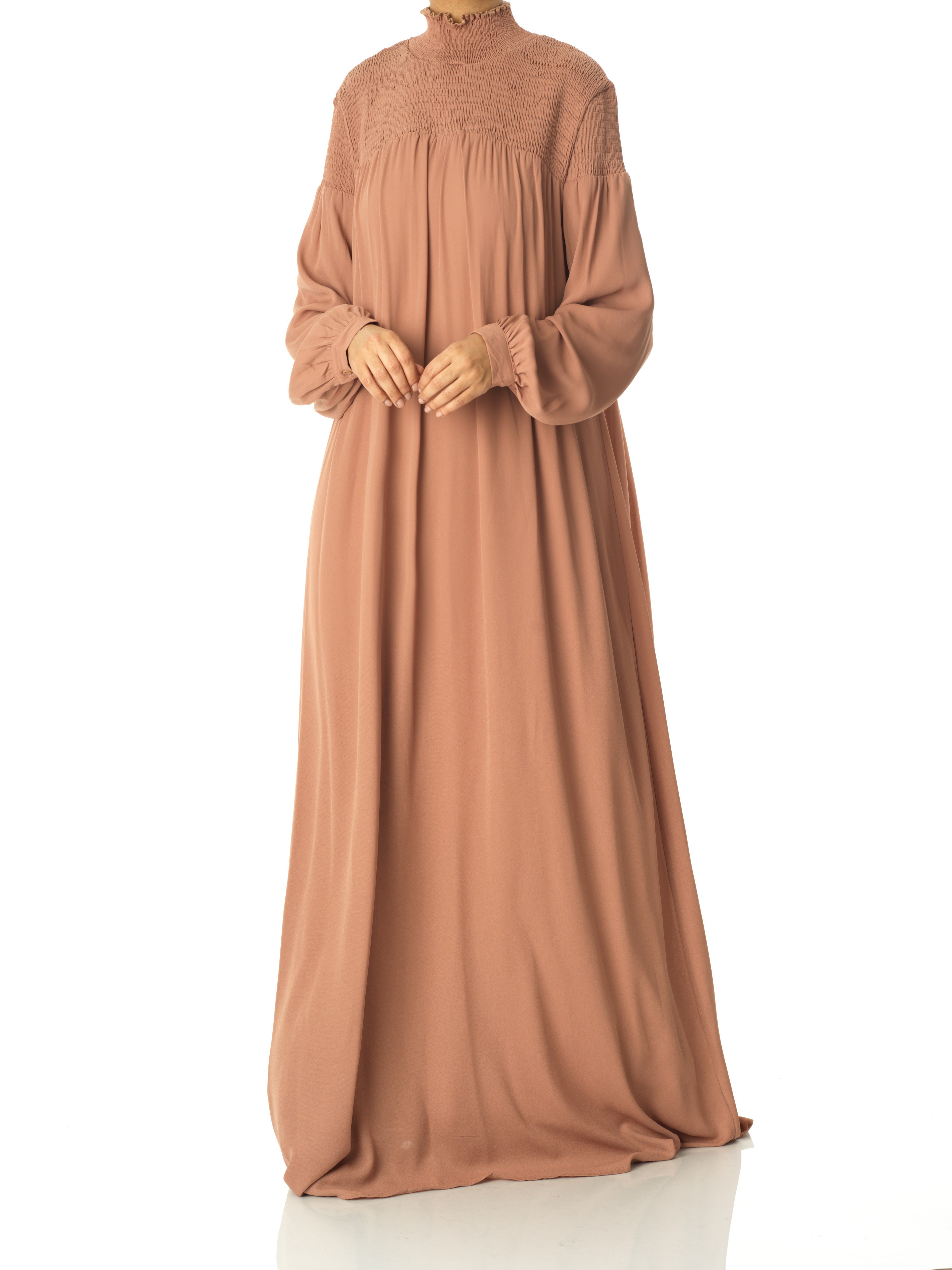 Cadence Mocha Umbrella-Pleat Chiffon Maxi Dress