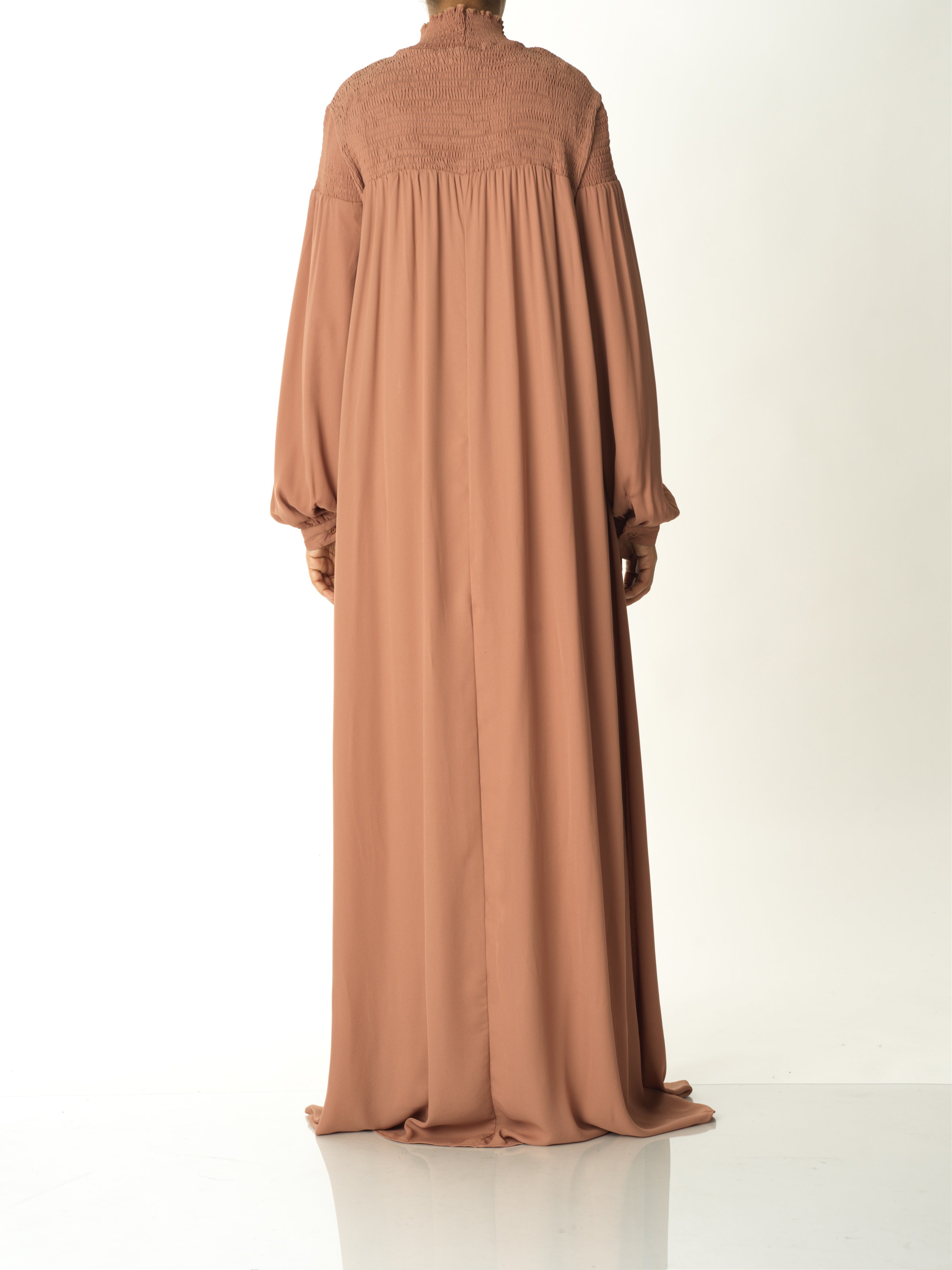 Cadence Mocha Umbrella-Pleat Chiffon Maxi Dress