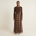 Everly Mocha Waffle-Plaid Chiffon Maxi Skirt