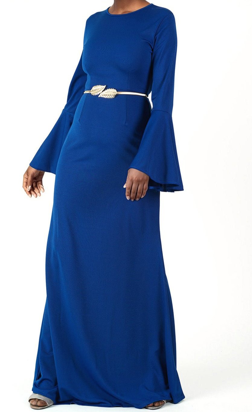 Lila Blue Bell-Sleeve Pencil Dress