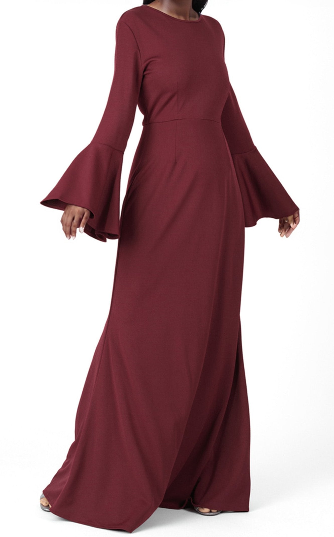 Lila Maroon Bell-Sleeve Pencil Dress