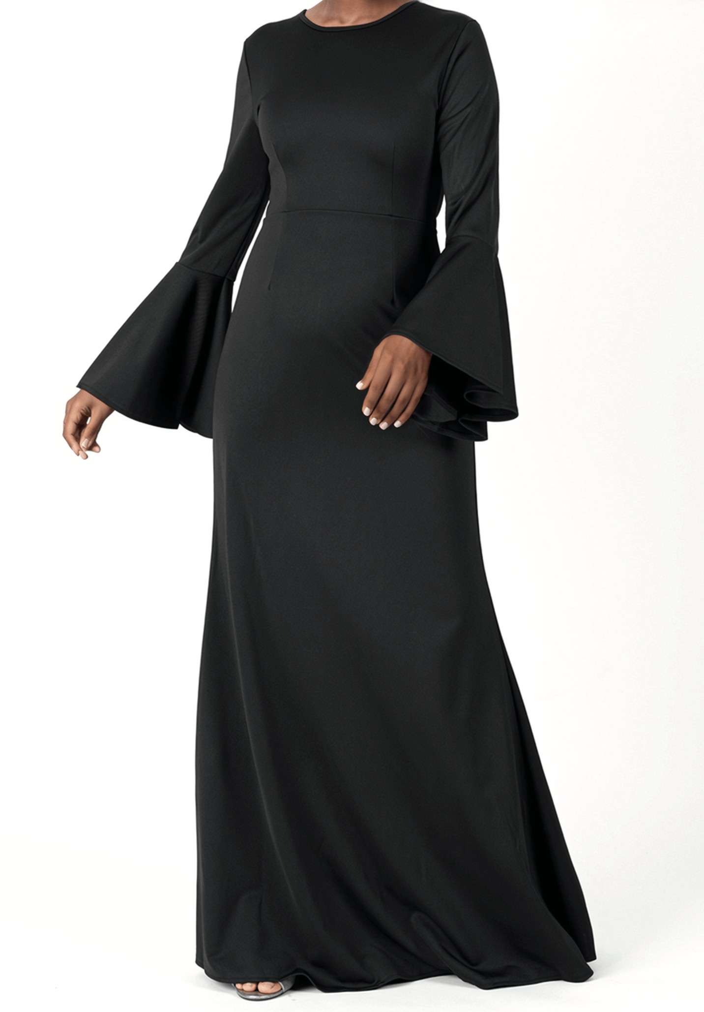 Lila Black Bell-Sleeve Pencil Dress
