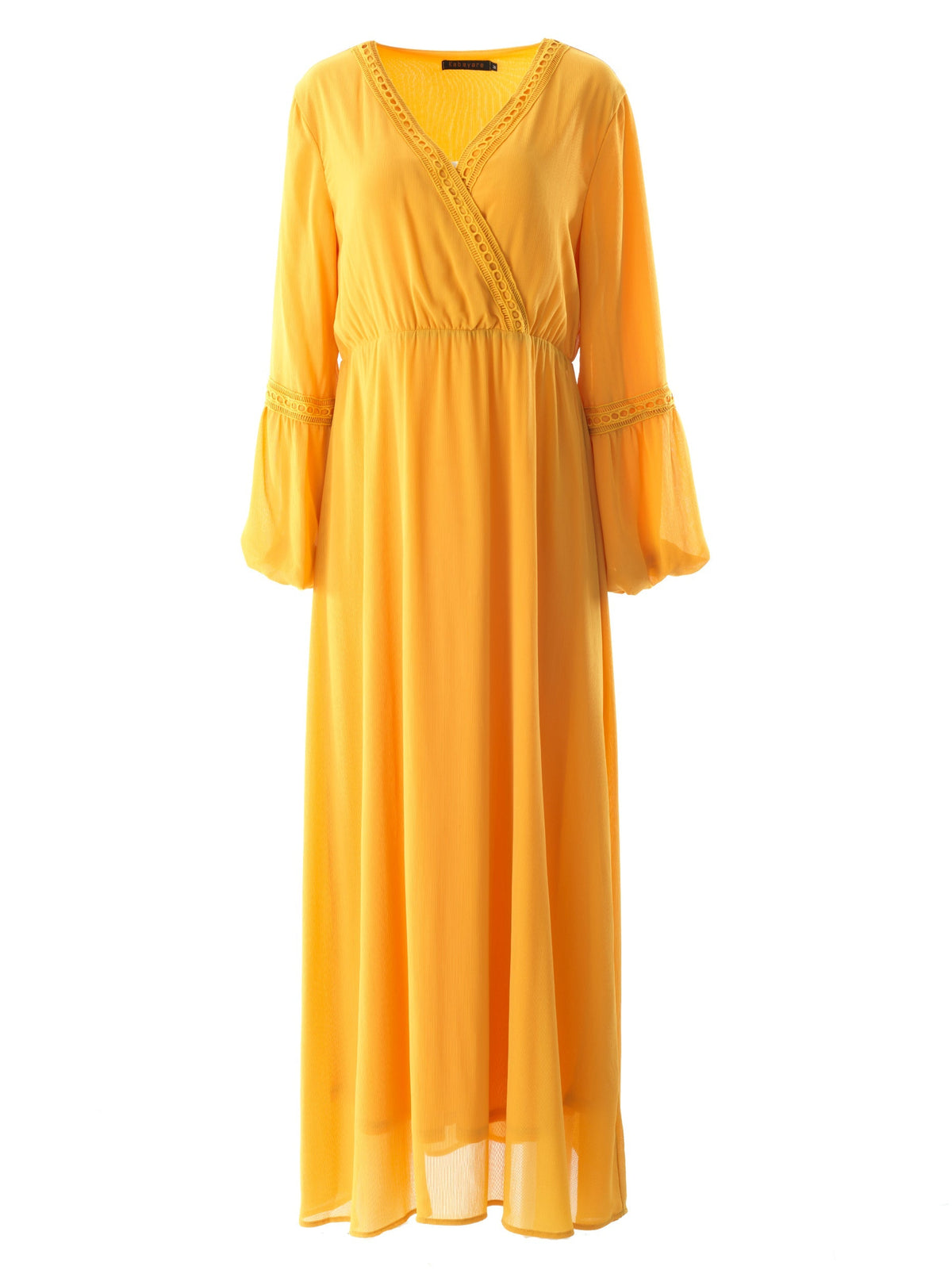 Blakeley Yellow V-Neck Lace Maxi Dress