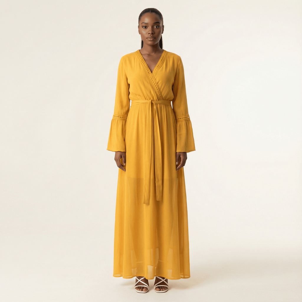 Blakeley Yellow V-Neck Lace Maxi Dress