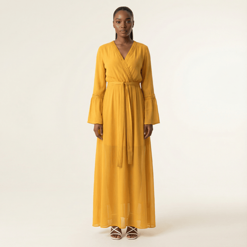 Blakeley Yellow V-Neck Lace Maxi Dress