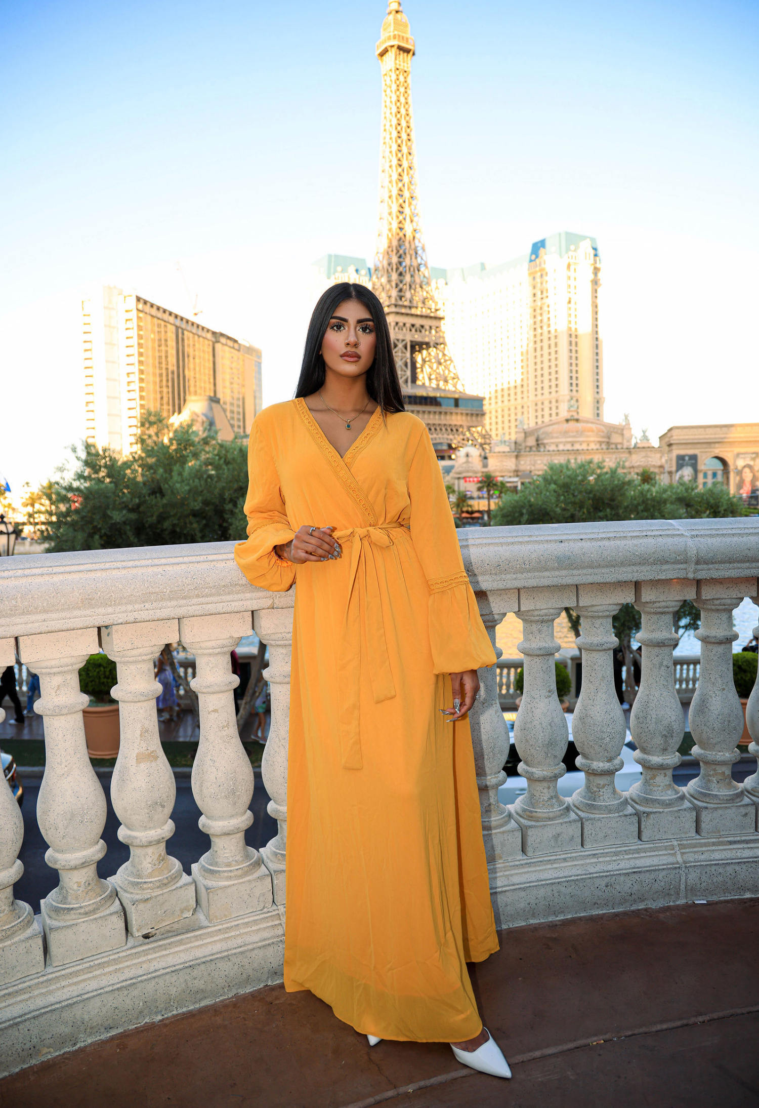Blakeley Yellow V-Neck Lace Maxi Dress