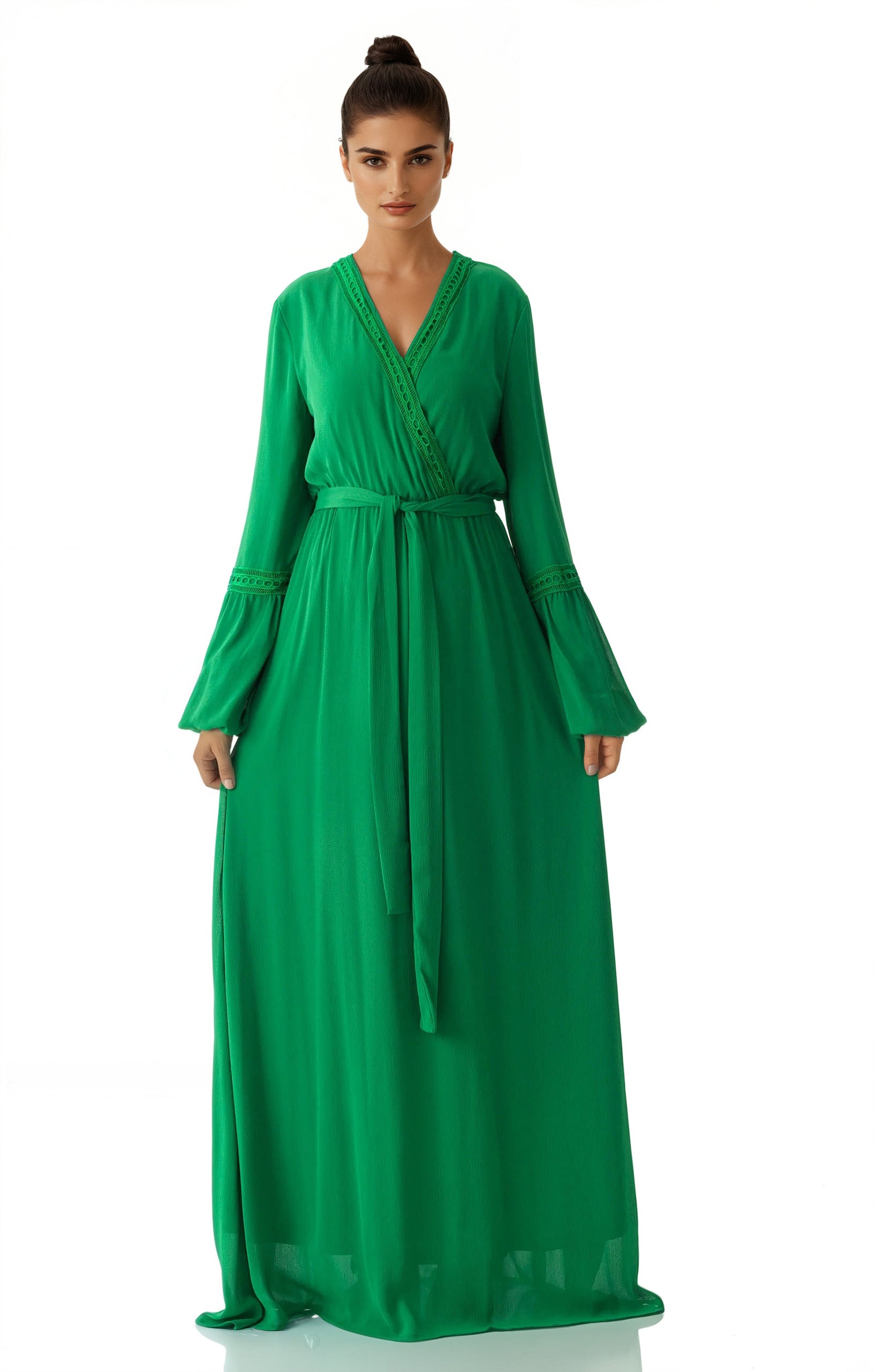 Blakeley Green V-Neck Lace Maxi Dress