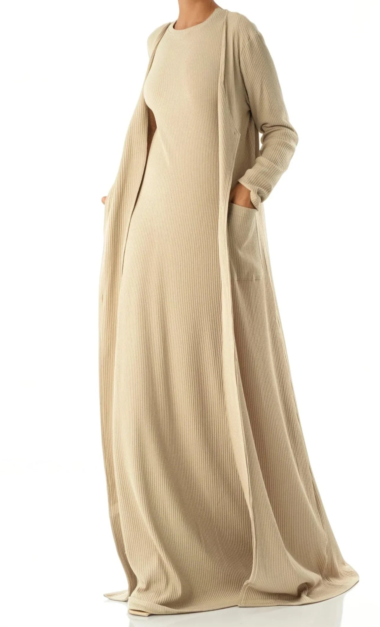 Zelda Nude Maxi Dress & Cardigan Set