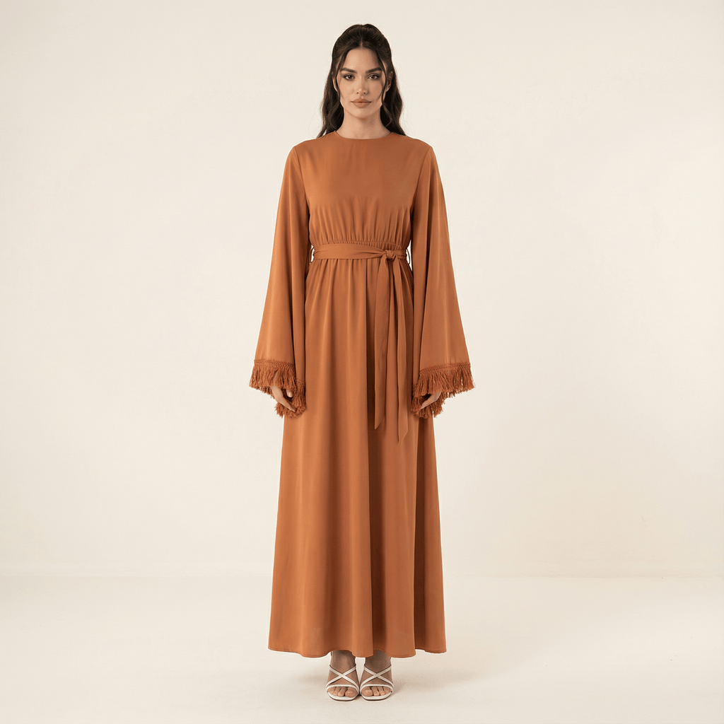 Beckett Caramel Tassel Bell-Sleeve Maxi Dress