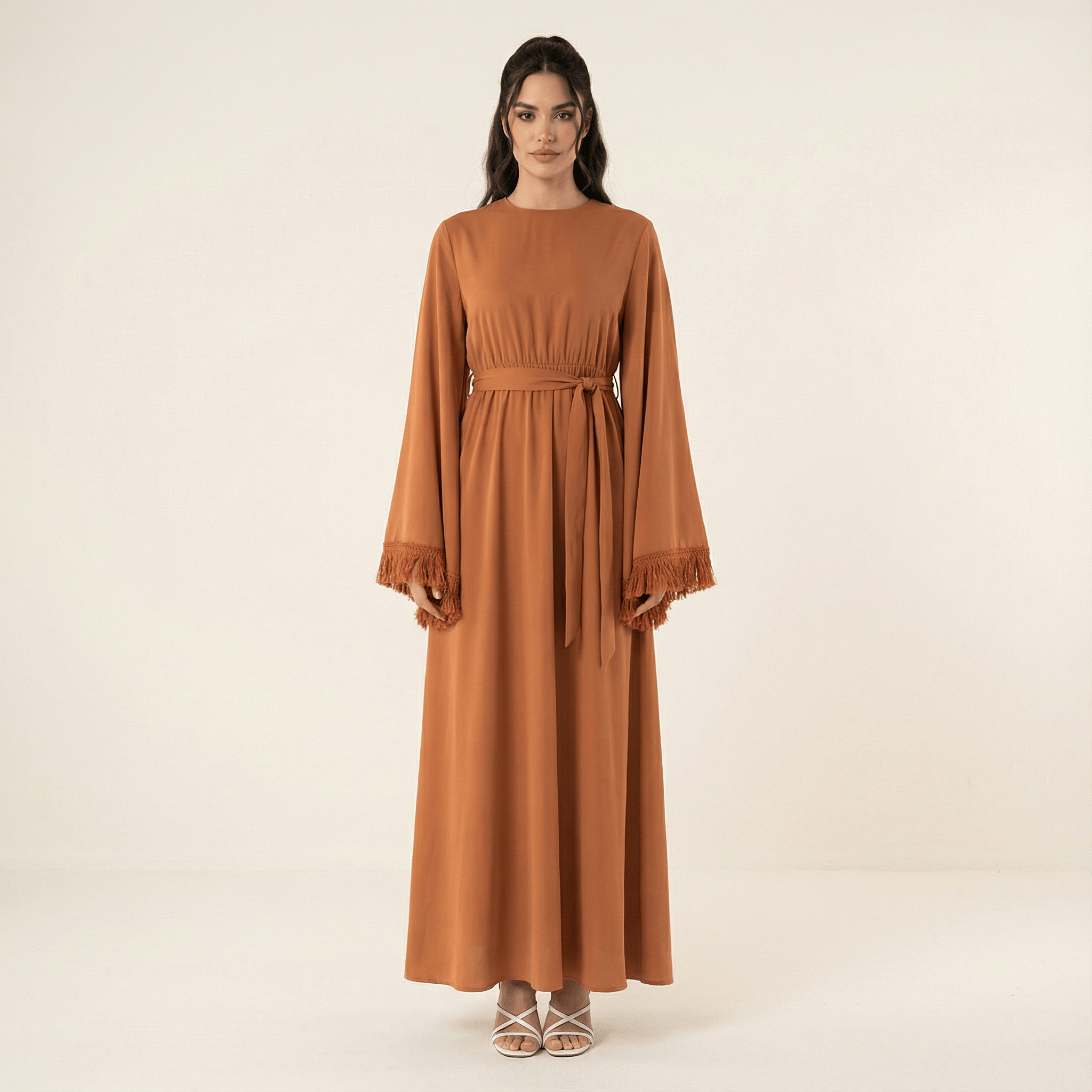 Beckett Caramel Tassel Bell-Sleeve Maxi Dress