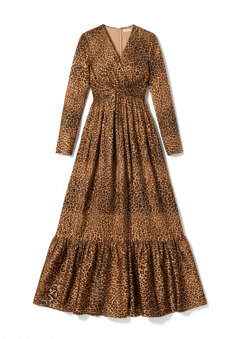 Amelie Modest Cheetah Satin Maxi Dress