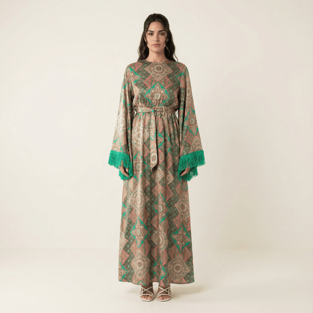 Saoirse Moroccan Moroccan-Print Tassel Maxi Dress