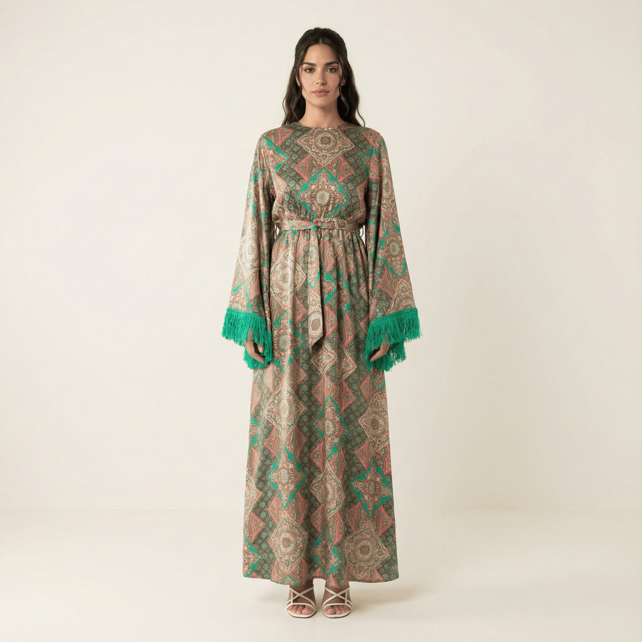Saoirse Moroccan Moroccan-Print Tassel Maxi Dress
